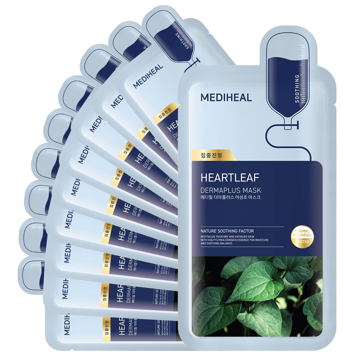 Mediheal Dermaplus Sheet Mask 10PC – Birch, Cica, Hyaluronic Acid, Aloe, Heartleaf (Heartleaf)