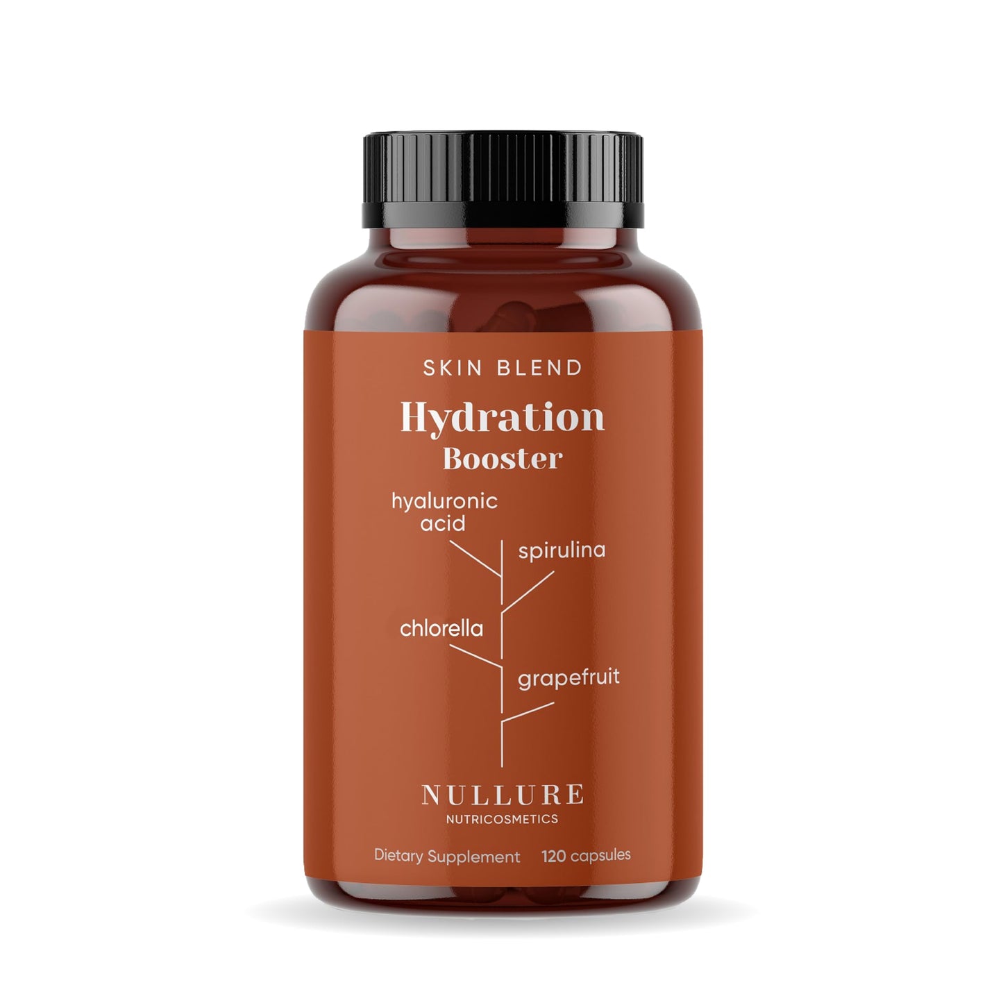 Nullure Hyaluronic Acid Supplements I Anti-Aging · Hydration · Skin Tone I Vegan Formula I Hyaluronic Acid + Spirulina + Chlorella + Vitamin B3 + Black Radish + Grapefruit I 120 Capsules (2 Months)