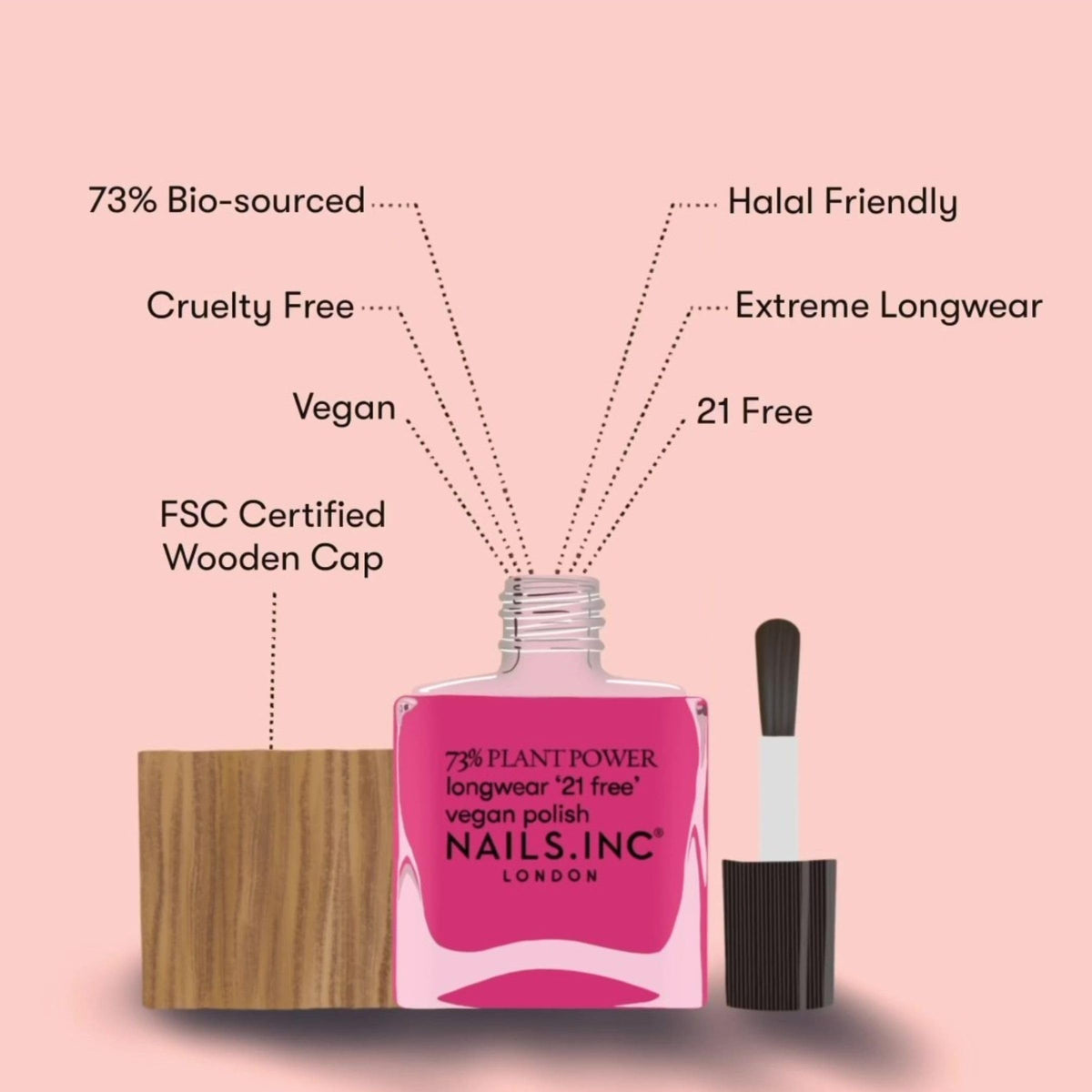 Nails Inc Plant Power Nail Polish, Glowing Somewhere, White Shimmer, 73% Plant-Based, Long Wearing, Quick Dry, High Shine Gel Like Finish, 21-Free, Vegan & Cruelty Free Nail Polish, 14 ML