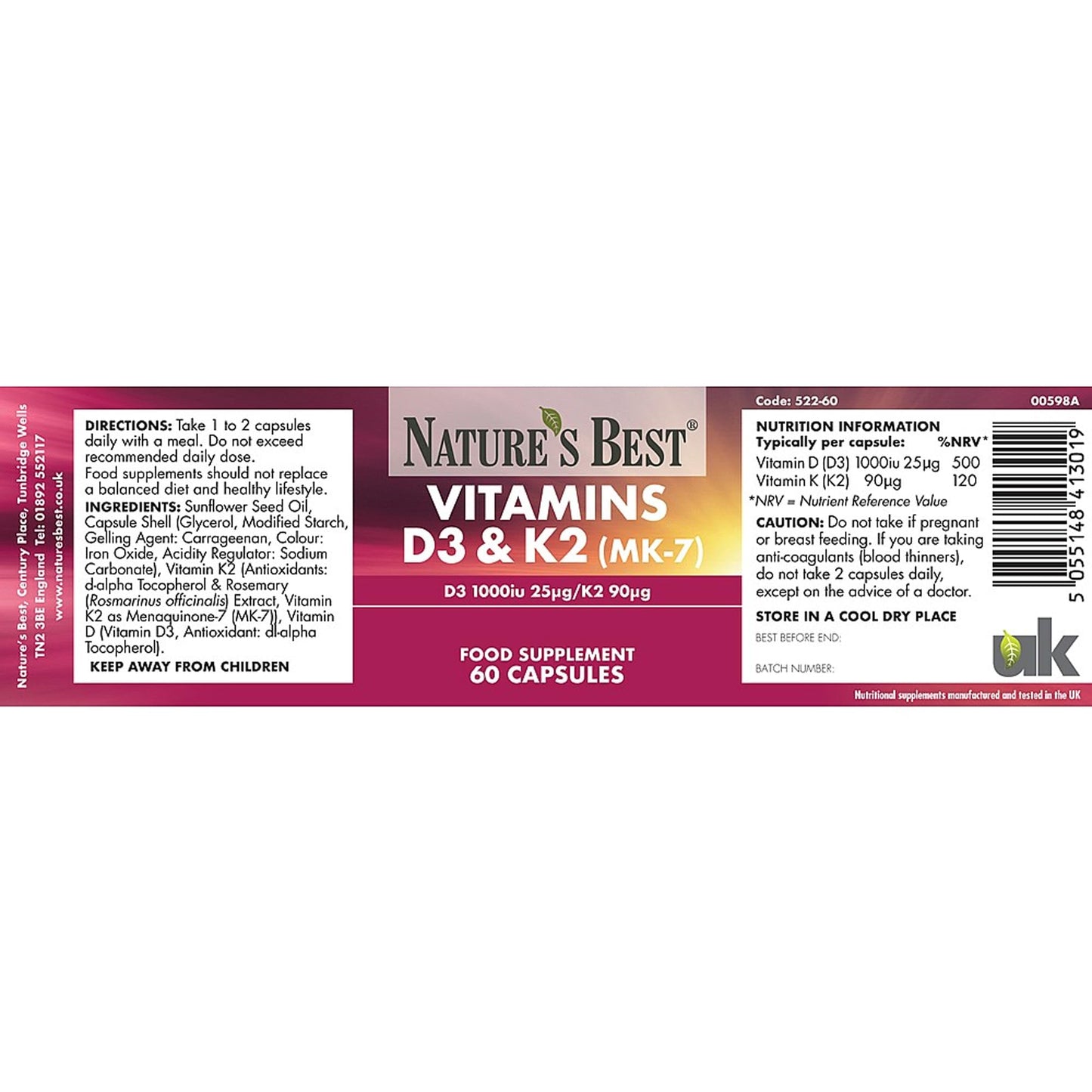 NATURE'S BEST Bone & Immune Boost: High Strength Vitamin D3 1000iu & K2 90µg - 60 Capsules, 2-Month Supply | Optimal Support for Bones, Teeth, and Immune Function | Year-Round Well-Being!