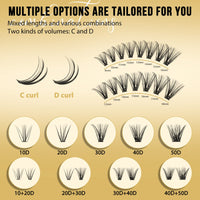 320Pcs Individual Lashes QUEWEL Cluster Lashes 20D+30D D Curl MIX9-16mm Individual Lash Extension Lash Clusters DIY Eyelash Extensions For Home Use (20D+30D 0.07D MIX9-16mm)