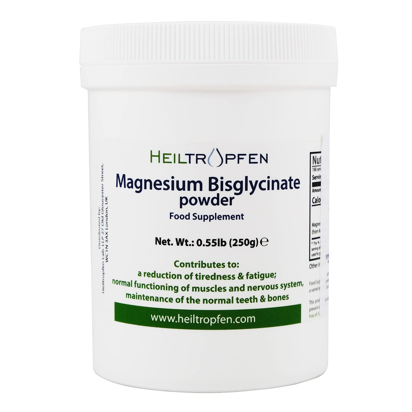 Magnesium glycinate as Magnesium bisglycinate | 0.55 lb – 250 g | Crystal Powder Soluble in Water | Heiltropfen®