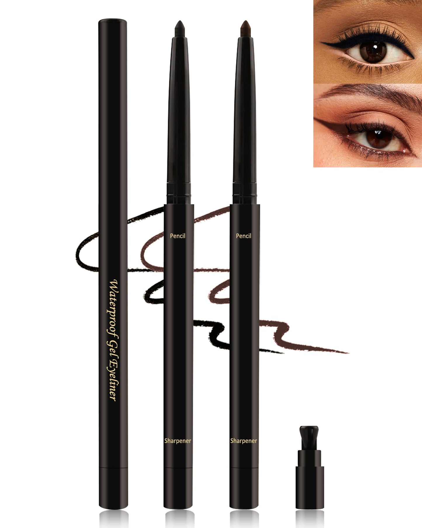 Lestpola Black+Brown Gel Eyeliner for Older Women, Waterproof Smudge-Proof Retractable Eye Liner Pencil, Long Wear 24H, Matte Smooth Eyeliner Waterline with Sharpener for Mature Women Sensitive Eyes-2Pcs