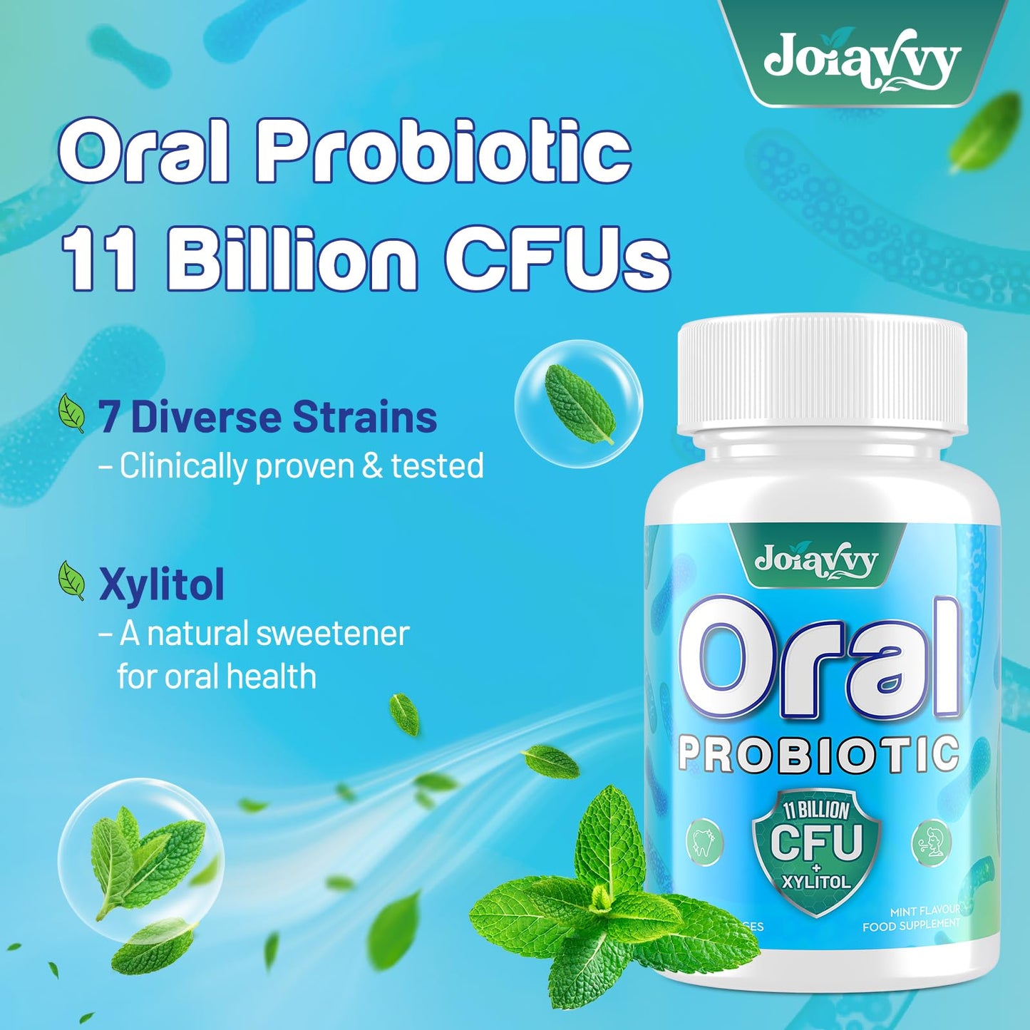 Joiavvy Oral Probiotics 11 Billion CFU, 7-in-1 Dental Probiotic with BLIS K12 & M18, Fast-Dissolving Lozenges for Fresh Breath & Healthy Gums, Sugar-Free, Natural Mint Flavor (60 Count (Pack of 1))