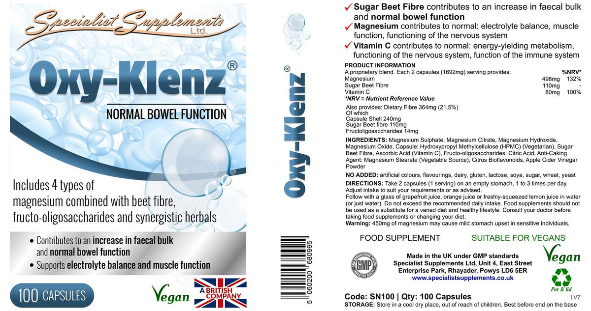 Specialist Supplements Oxy-Klenz Healthy Bowel Function 100 Capsules (Pack of 2)
