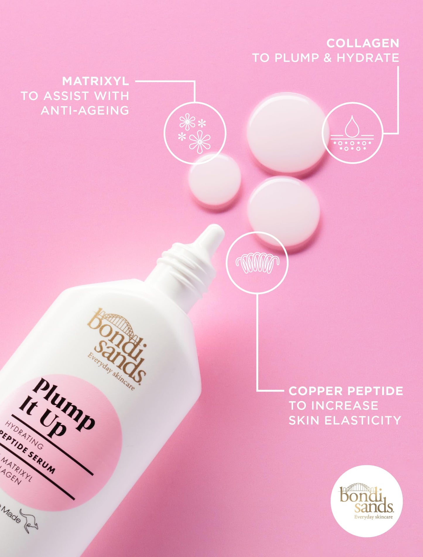 Bondi Sands Plump It Up Peptide Serum | Enriched with Collagen + Suitable for sensitive skin | Vegan + Cruelty Free | 30ml/1.01 Oz