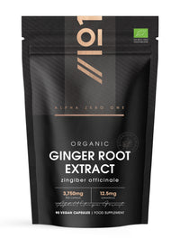 ALPHA01 Organic Ginger Extract 3750mg – Standardised 5% Gingerols (12.5mg) - 90 Vegan Capsules (3 Months Supply) – Resealable and Recyclable Pouch by Alpha01