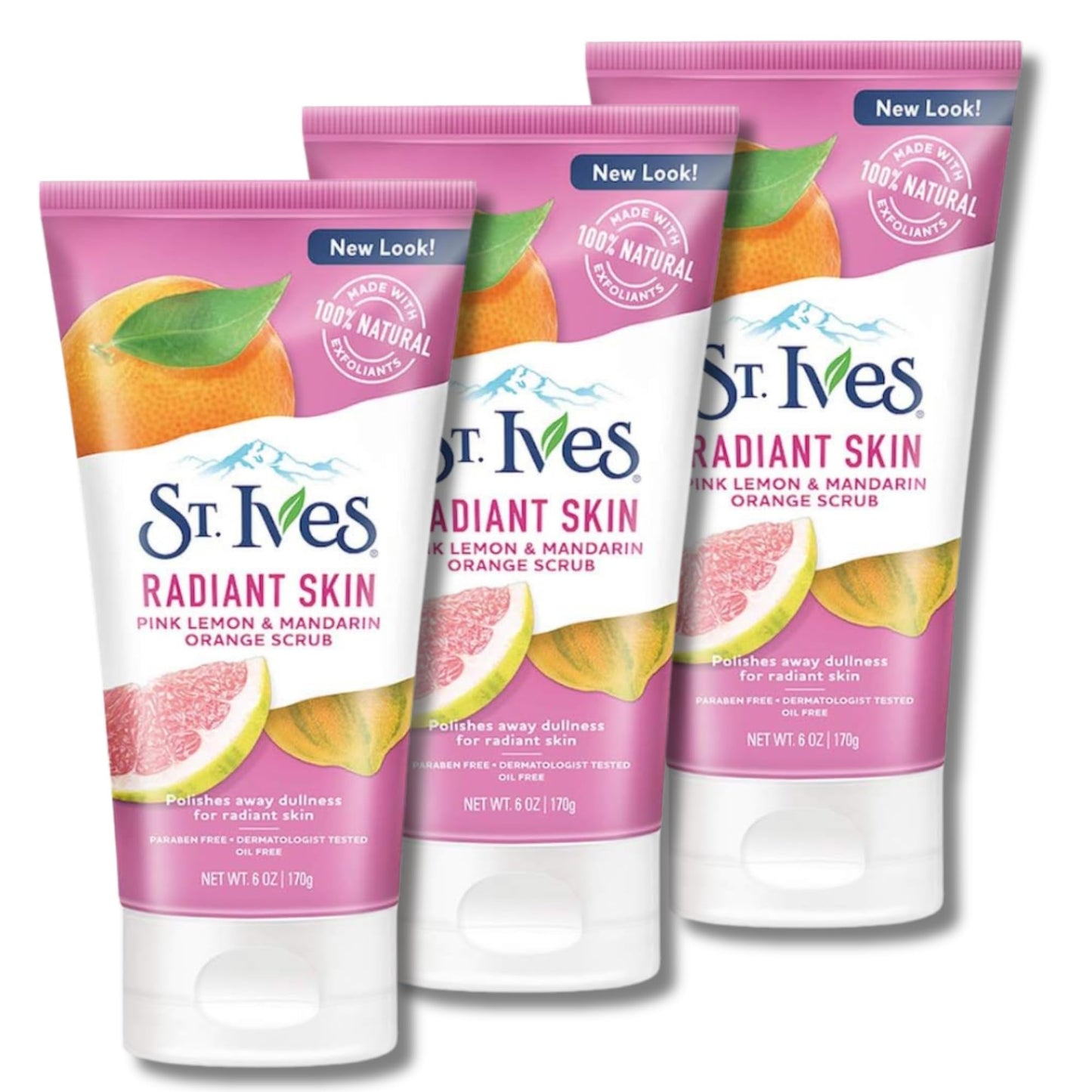 beauty mix St. Ives Radiant Skin Face Scrub for Dull Skin, Pink Lemon and Mandarin Orange, Dermatologist-Tested Face Wash Scrub with 100% Natural Exfoliants, 150 ml, Pack of 3 for Brighter, Smoother Skin