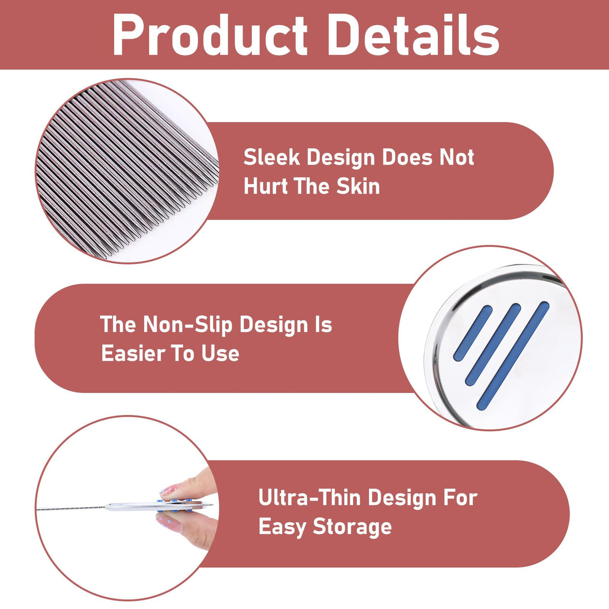 Fadbudss 2 Pack Lice Combs, Flea Lice Removal Combs Head Nit Treatment for Long Thick Hair, Stainless Steel Flea Lice Hair Combs Removes Headlice Dandruff Nits Ticks Eggs-Lice with Double Sided Teeth