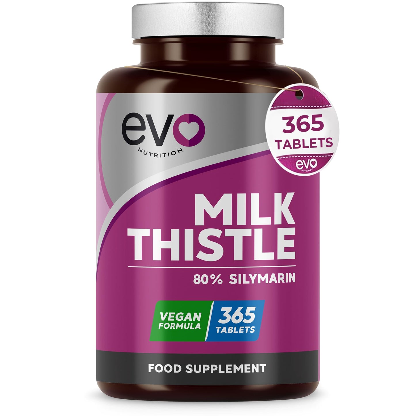 EVO NUTRITION EVO Nutrition Milk Thistle, 80% Silymarin, 365 Vegan Tablets