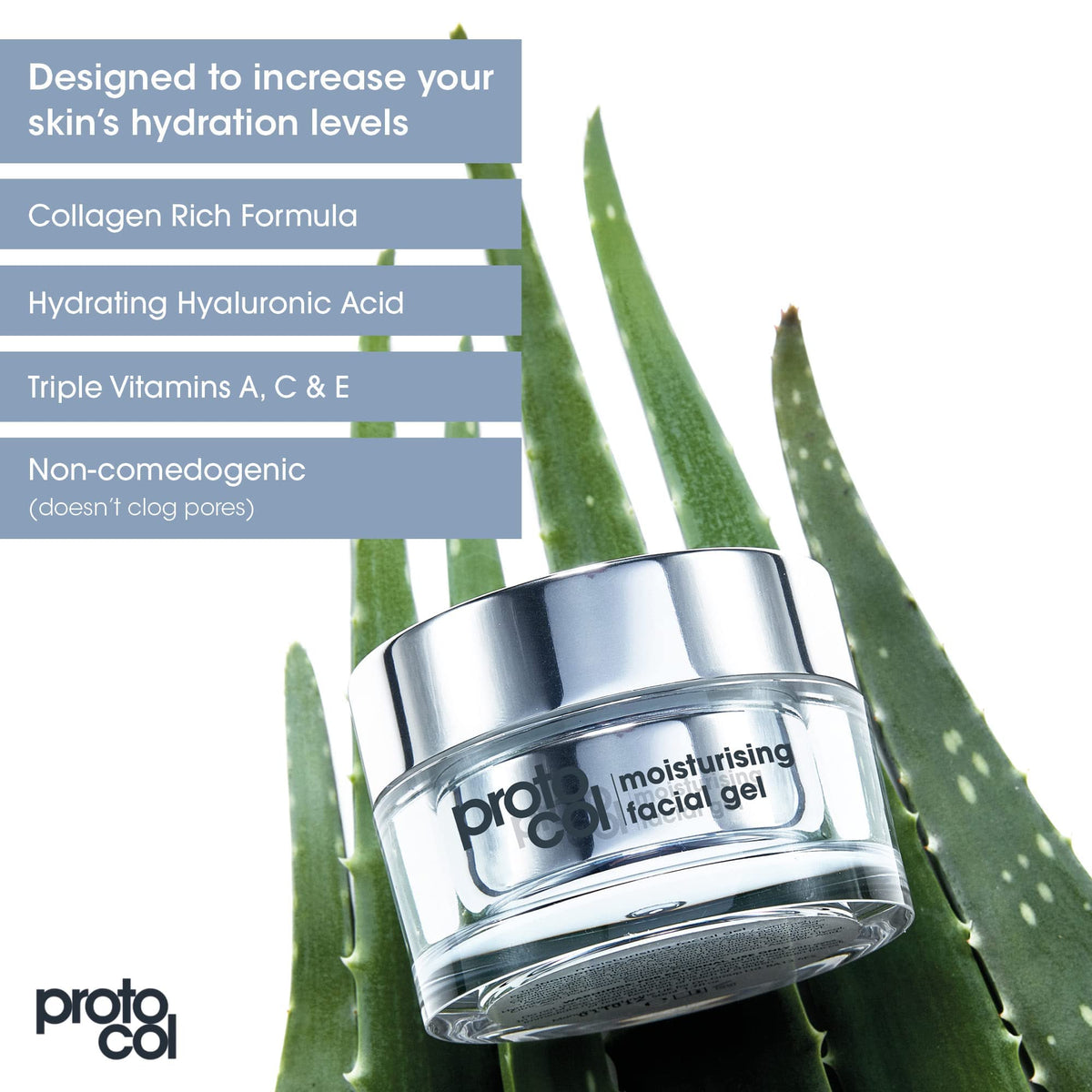Proto-Col Proto-col - Collagen Gel, Moisturiser for Facial and Skin Hydration, Ultra Light Oil Free Formula for Results in 2 Hours, Made with Hyaluronic Acid, Vitamins A, C and E (50ml)