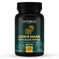 AMBROSIAL Ambrosial Lion’s Mane Mushroom Supplement with Black Pepper – 2000 mg High Strength Extract per Serving – Plant-Based Brain & Body Balance Formula – 120 Vegan Tablets – Non-GMO, Gluten-Free