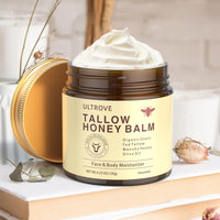 Ultrove ULTROVE Beef Tallow and Honey Balm for Skin, Natural Face + Body Moisturizer with Organic Grass-Fed Beef Tallow & Raw Wild Honey for Dry & Sensitive Skin, 4.23oz