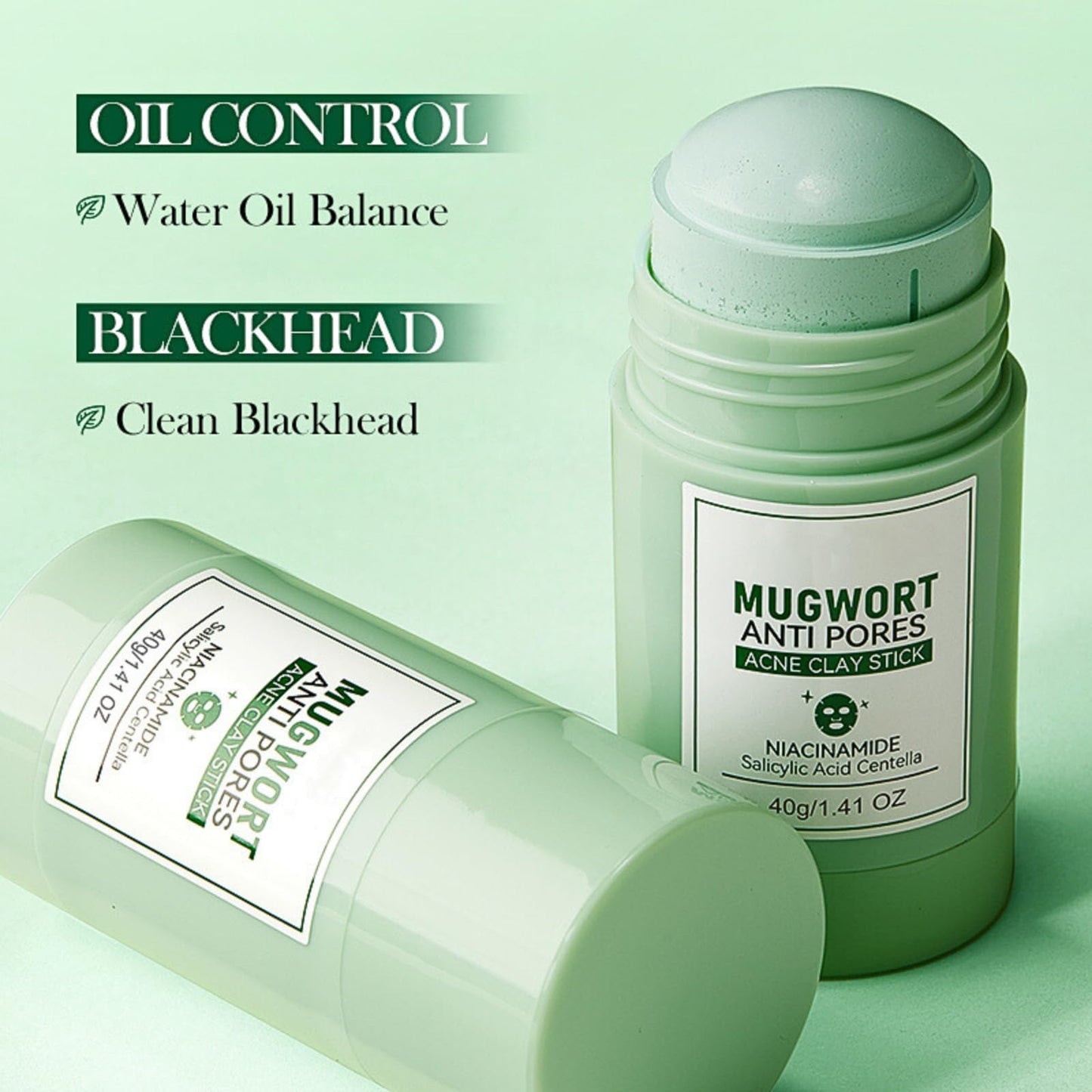 TBeautfave 2 Pack Mugwort Clay Mask Stick, Mugwort Acne Face Masks Skincare, Organic Clay Face Mask Stick, Mugwort Mud Mask Stick, Green Mask Stick, Blackhead Remover, Shrink Pores