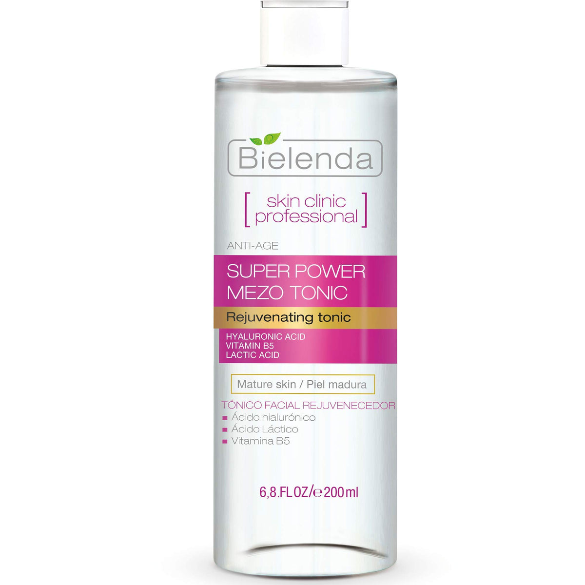 Bielenda Skin Clinic - Face Tonic Effectively Cleanses The Skin Strong Rejuvenation Reduction of Wrinkles Skin Revitalization - Skin Clinic Professional with Lactic and Hialuronic Acid - 200 ml