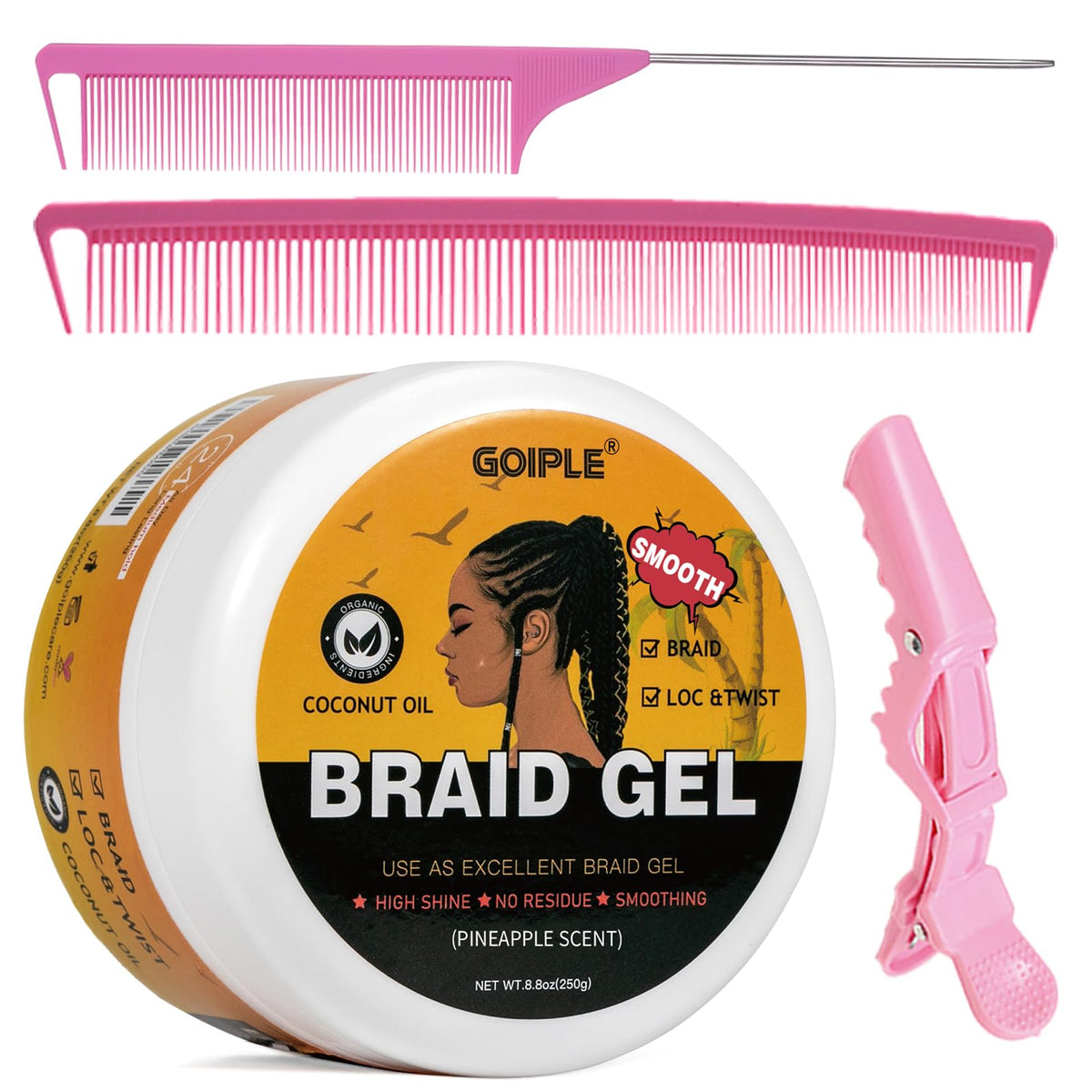 WOZUTUNT Strong Hold Braiding Gel for Twists, Locs, Edges, Cornrows - with Hair Combs for Effortless Styling - No Flake, High Shine, Smoothing, Tames Frizz Braid Gel & Edge Control 8.8 OZ