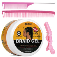WOZUTUNT Strong Hold Braiding Gel for Twists, Locs, Edges, Cornrows - with Hair Combs for Effortless Styling - No Flake, High Shine, Smoothing, Tames Frizz Braid Gel & Edge Control 8.8 OZ