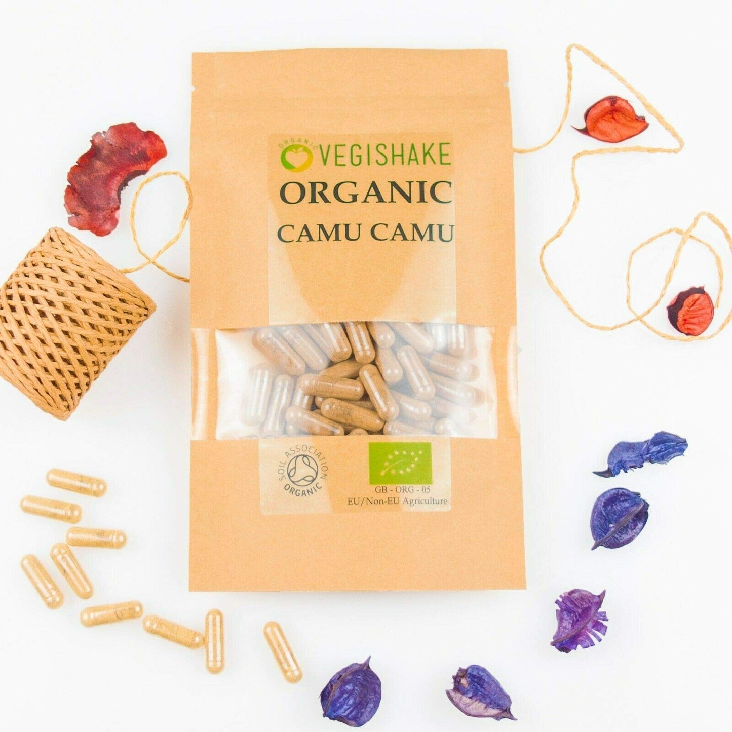 vegishake Organic Camu Camu HPMC Capsule High Vitamin C Raw Fruits Powder Cacari Vegan Halal Kosher (90 Capsules)