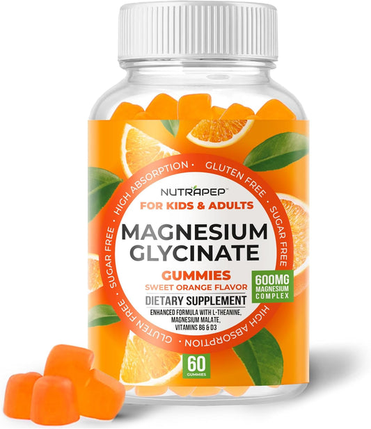 Magnesium Glycinate Gummies for Kids & Adults Women & Men - Sugar Free Gluten Free Non-GMO Vegan Chewable, 60 Count