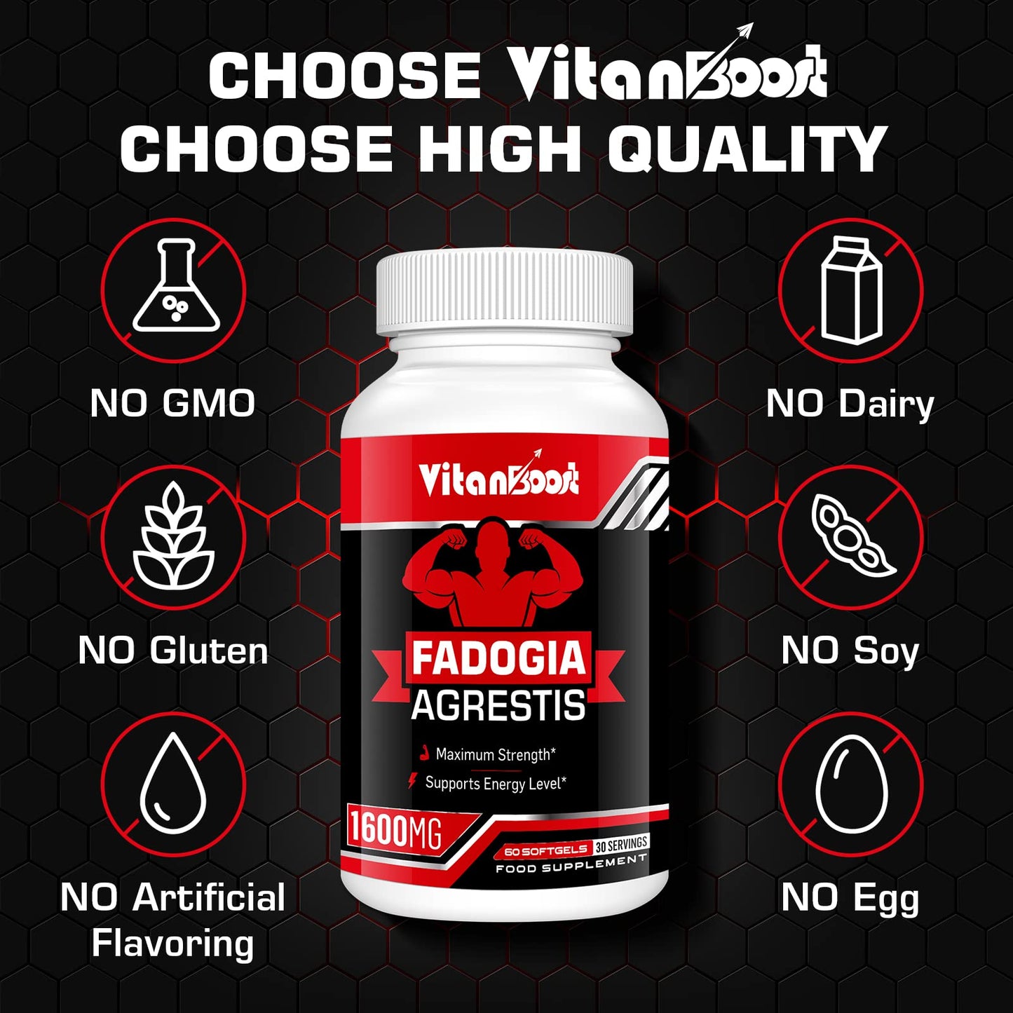 Vitanboost Fadogia Agrestis 1000mg with Ashwagandha & ZINC- Maximum Strength Fadogia Agrestis Extract Supplements - Drive, Athletic Performance & Muscle Mass - Gluten Free, Non-GMO, 60 Softgels