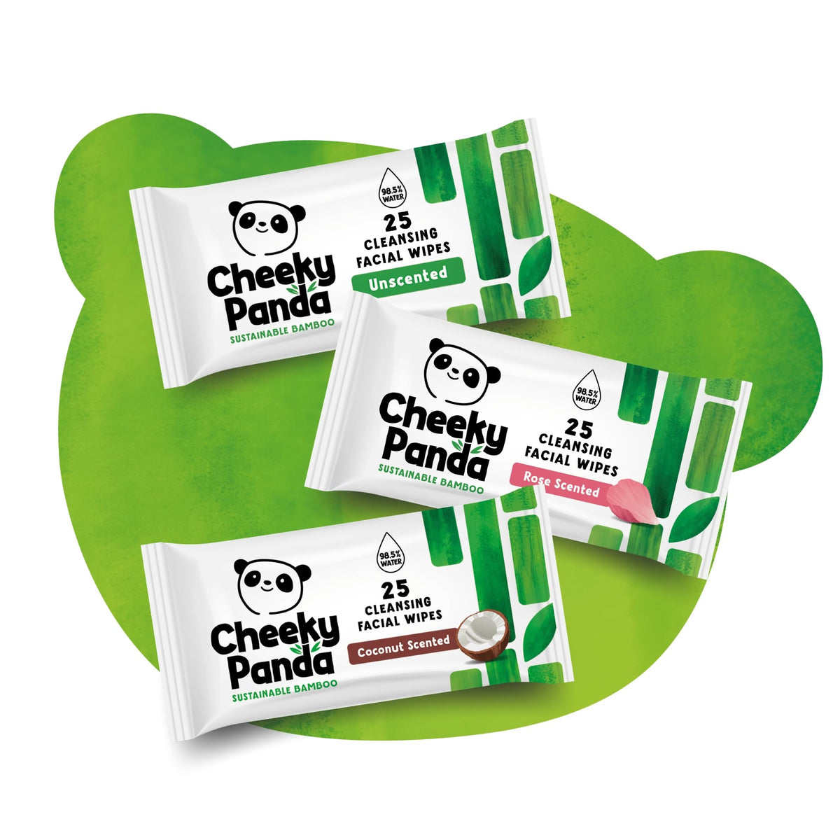 The Cheeky Panda Bamboo Facial Make Up Remover Wipes | Sustainable Face Wipes Eye Makeup Remover | Coconut Scented Pack of 25 Face Wipes | 99% Purified Water