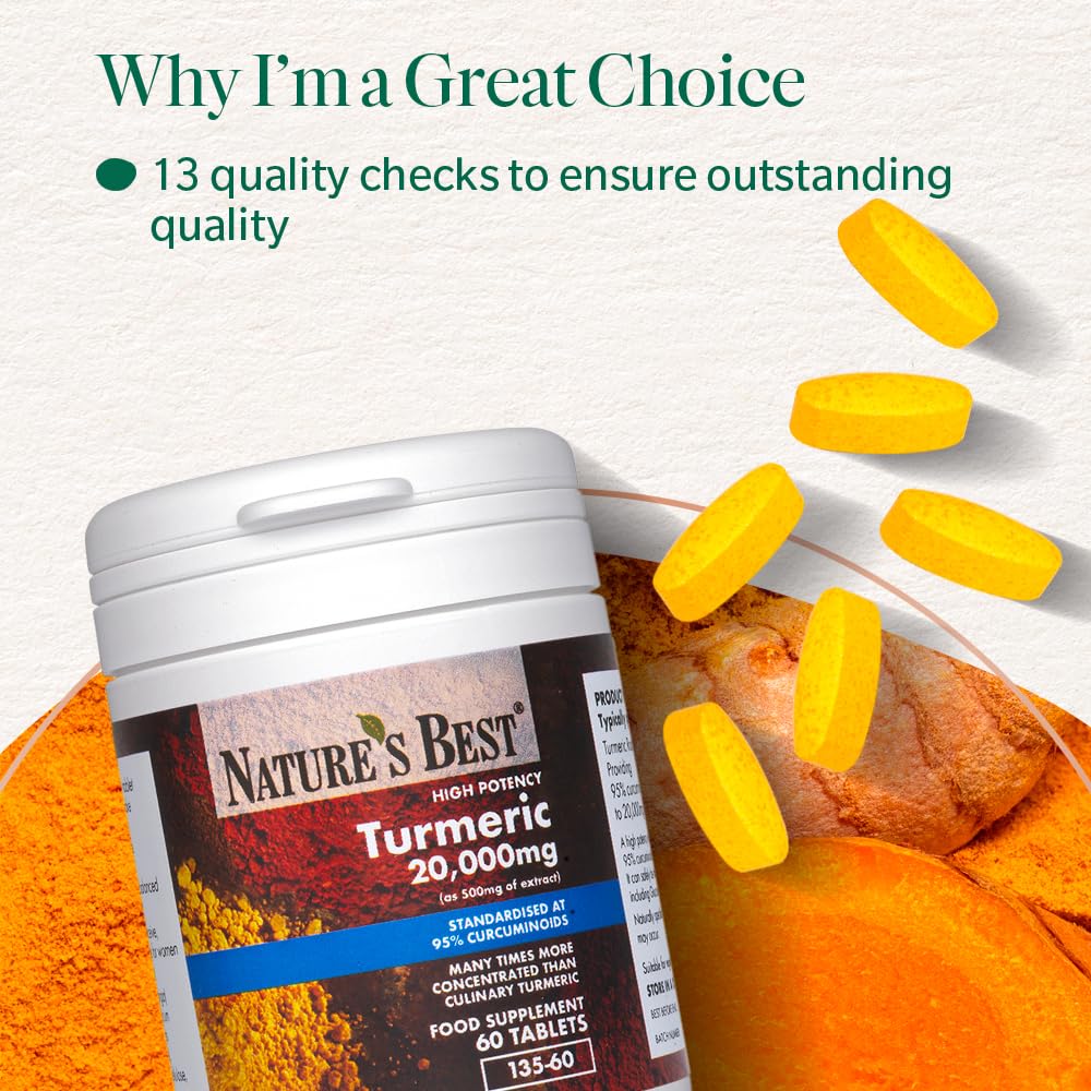 NATURE'S BEST Nature's Best Turmeric 20,000mg Tablets Fast Release (500mg of Extract) - High Strength, 95% Curcumin - UK Made - 60 Tablets (2 Months' Supply)