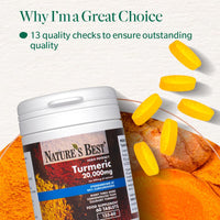 NATURE'S BEST Nature's Best Turmeric 20,000mg Tablets Fast Release (500mg of Extract) - High Strength, 95% Curcumin - UK Made - 60 Tablets (2 Months' Supply)