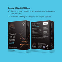 ELIXIR NUTROLOGY Omega 3 Fish Oil 1000mg Softgel Capsules | Supports Normal Heart & Brain Function | Rich in EPA & DHA with Added Vitamin E | Daily Essential Fatty Acid Support | 30 Softgel Capsules | UK Made
