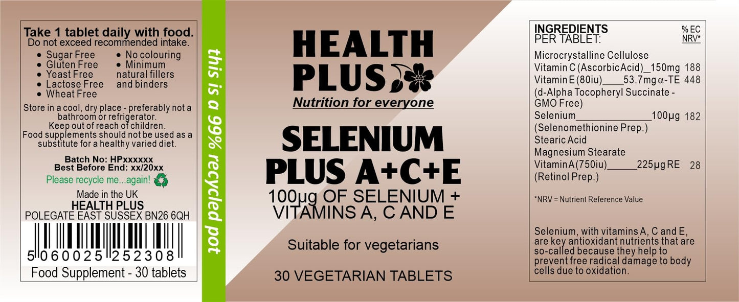 Health Plus Selenium A+C+E Mineral Supplement - 30 Tablets