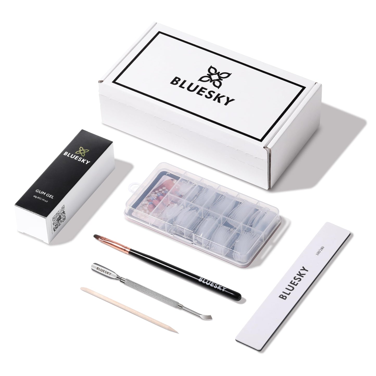 BLUESKY Bluesky Gum Gel Nail Extension Kit, Poly Gel Polish Starter Kit, Full Set for Beginners, Dual Forms, Cuticle Pusher, Nail File, Brush Applicator, Clear, 60g