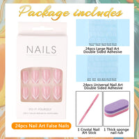 24Pcs False Nails,UHOMENY Square False Nails Short Long Fake Nails Acrylic Stick on Nails for Women Girls Nail Art Press on Nails with manicure kit (Pink, White, Silver, 12 size)
