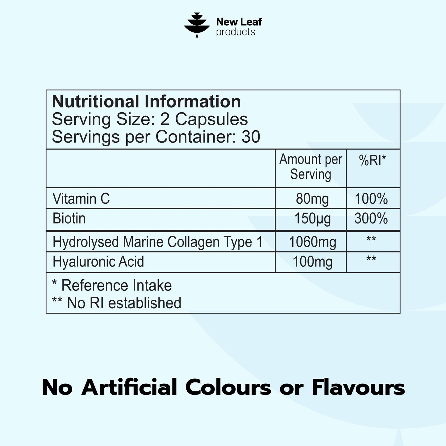 NEW LEAF PRODUCTS Pure Marine Collagen 100% Marine Collagen Type 1 Hydrolysed Collagen Peptides Enhanced with Hyaluronic Acid & Vitamin C -Essential Amino Acids - Collagen Supplements for Women and Men, 60 Capsules