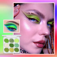 LYNTYAOU Green Eyeshadow Palette, Shimmer Matte Eye Shadow, Highly Pigmented Matte Shimmering Cool Make-Up Palettes, 9 Colour Waterproof, Longlasting Party Makeup, Eye Shadow Pallets for Women