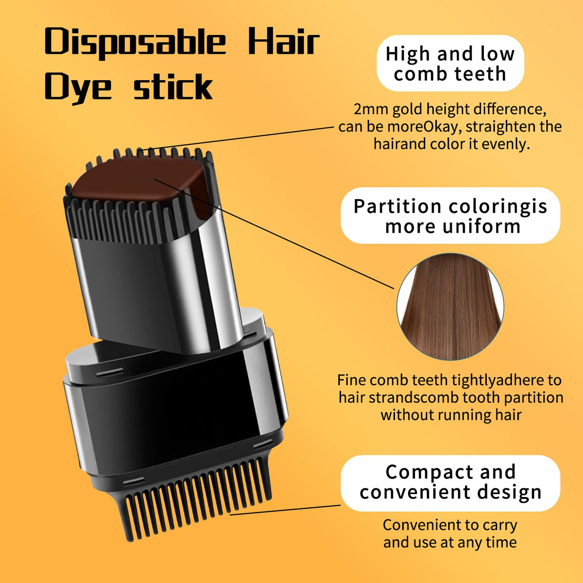 SOLUAME Hair Dye Comb, Brown Hair Dye, Hair Colour Stick, 2 in 1 Hair Concealer, Even and Effective Coverage, Gentle Formula, Easy to Use, Compact and Portable, 20g(Chestnut Brown)