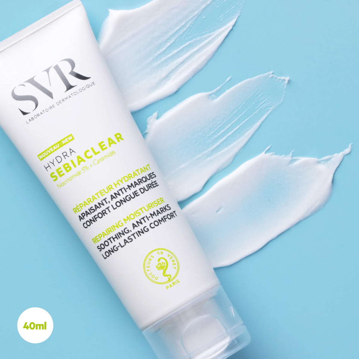 SVR SEBIACLEAR HYDRA - Face Moisturiser for Oily & Acne-Prone Skin – Non-Comedogenic Cream with Niacinamide & Omega Ceramides – Soothing 48hr Hydration – Acne Treatment Skincare, 40ml