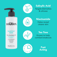 ‎The Solution The Solution Salicylic Acid Clear Skin Body Gel (200ml) Back Acne Treatment with Tea Tree, Vegan Salicylic Acid Serum & Pore Minimizer, Cruelty Free Salicylic Acid Moisturiser Body Care