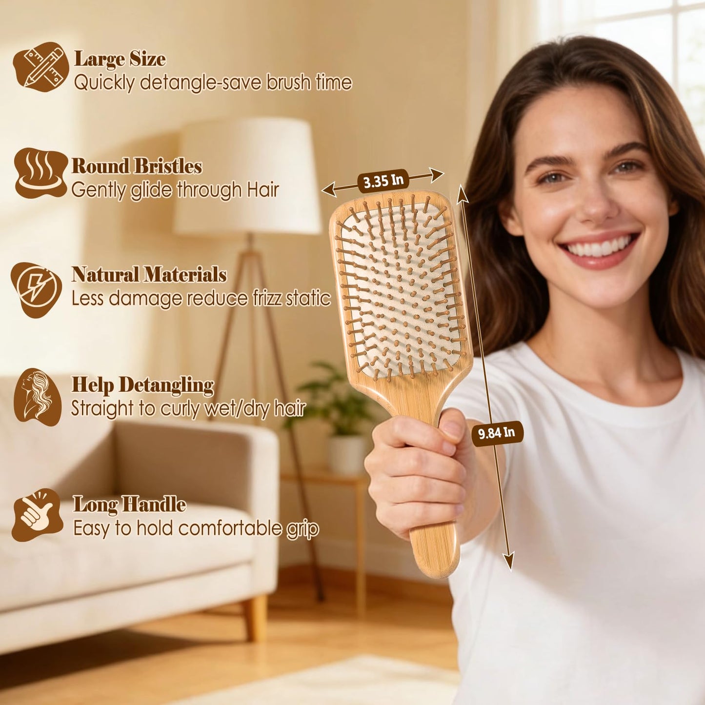 Sofmild Hair Brush, Eco-Friendly Natural Wooden Bamboo Paddle Hairbrush for Long Short Curly Thick Thin Hair for Men Women Kids, Massaging Scalp, Reducing Tangle & Hair Breakage, Promoting Hair Growth