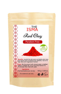 THE ISMA Moroccan Clays Ghassoul Powder, Green Clay, Red Clay and White Clay of Sizes 100g and 200g for Cleansing Facial and Hair mask (100g, Red Clay)