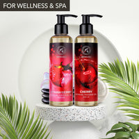 AROMATIKA trust the power of nature Sensual Massage Oil Set 2 x 200ml - Strawberry & Cherry - Blend of Almond and Grapeseed Oils - Edible & Kissable Massage Oil - Body Oil for Him & Her - for Couples - Romantic Gift - Relaxing Oil