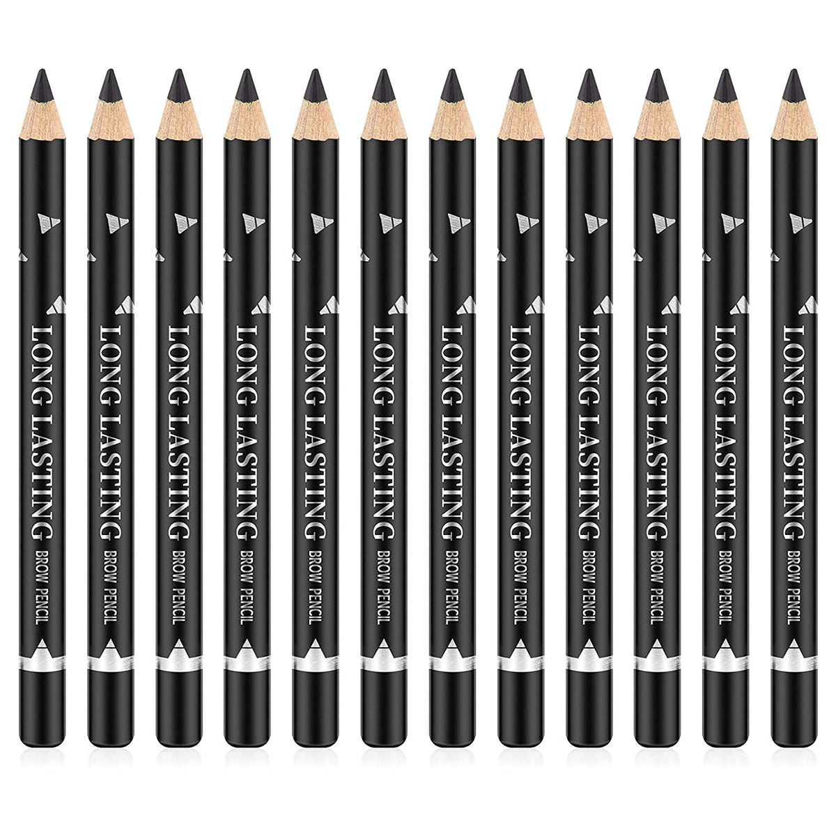 Go Ho 12 PCS Black Eyebrow Eyeliner Pencil Set, Waterproof Eyebrow Pencil,Long-lasting Sweat-proof Eyeliner Makeup Brow Tint Pen（Black）