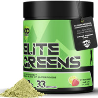 Hellenia Elite Greens Superfood - WOD Powders | 34 Vegan Superfoods and Natural Ingredients, Green and Red Fruits, Berries,Vegetables, Prebiotics & Digestive Enzymes - 500g (Strawberry & Lime)