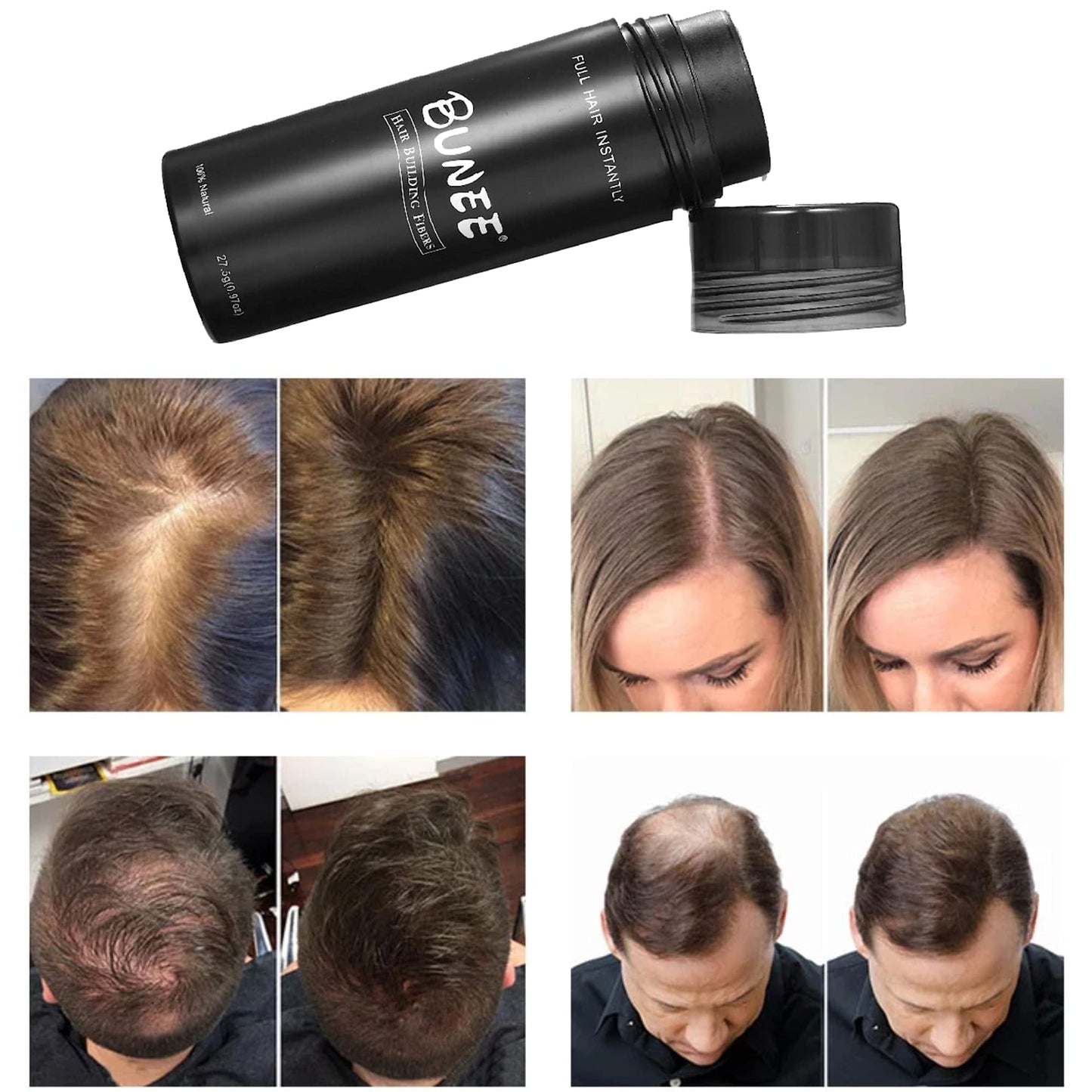 Maxter Bunee Hair Fibres - Hair Thickener - Hair Loss Coverage in 30 Seconds - 100% Natural Cotton Hair Powder Women and Men (Dark Brown 27.5g)