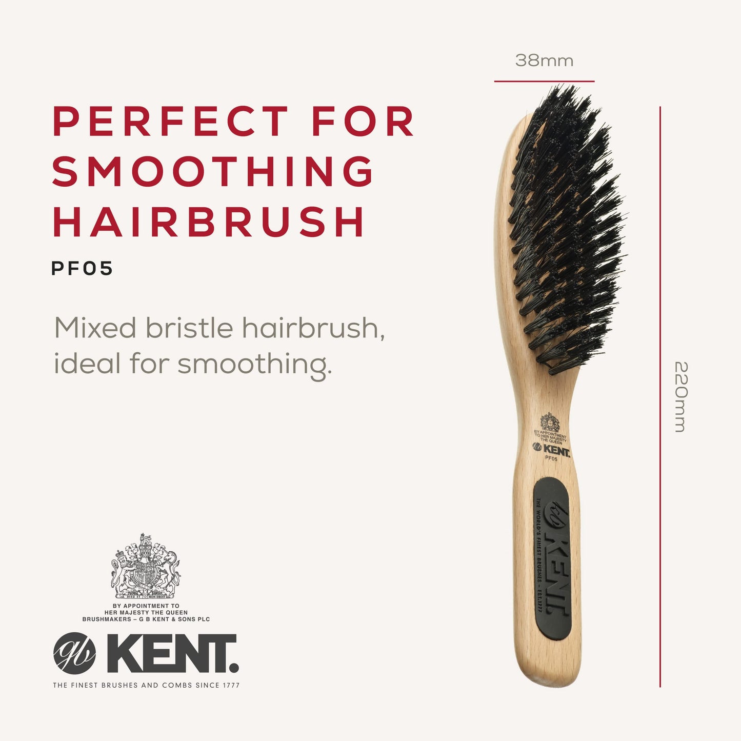 KENT Kent PF05 Perfect For Smoothing Hairbrush - Narrow Oval Bristle & Nylon Brush for Short to Medium Length Hair