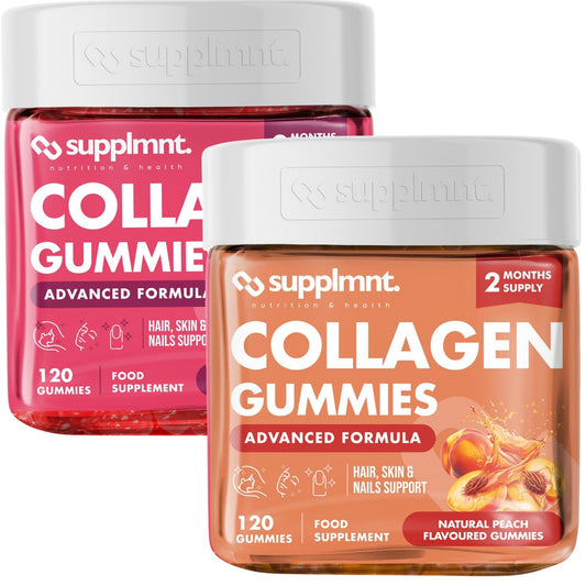 supplmnt. Marine Collagen Gummies, Hydrolysed Collagen Peptides w/Biotin, Hyaluronic Acid & Vitamin C, Collagen Supplements for Women & Men, Collagen for Skin, Hair & Nails (Dual Pack, Peach)