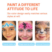 Generic 's Face Paint Kit with 6 Colours in Palette for Kids Art, Face Painting for Halloween Parties, Festivals, and Performances - Safe, Non-, Washable, Includes Built-in Brush for Creative Activities