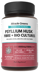 Macro Greens 4000mg Psyllium Husk Fibre with Probiotics – 20 Billion CFU from 10 Strains – High Strength Soluble Fibre from Plantago Ovata Seeds – Capsules for Easy to Absorb Fibre – Third Party Tested – UK Made