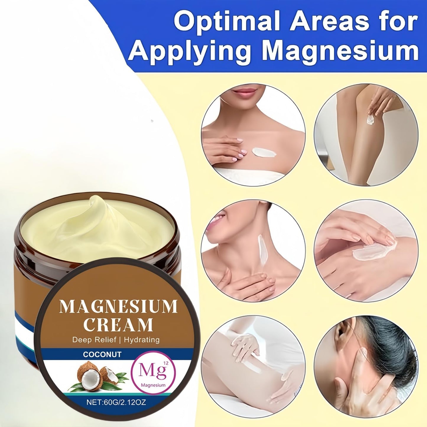 Magnesium Butter Cream for Sleep,Magnesium Cream,Coconut Soothing Relaxing Butters,M/agnesium Soothing Sleep C/ream,M/agnesium Lotion,Moisturizing Body Lotion,Body Calm Moisturing Butter,60g