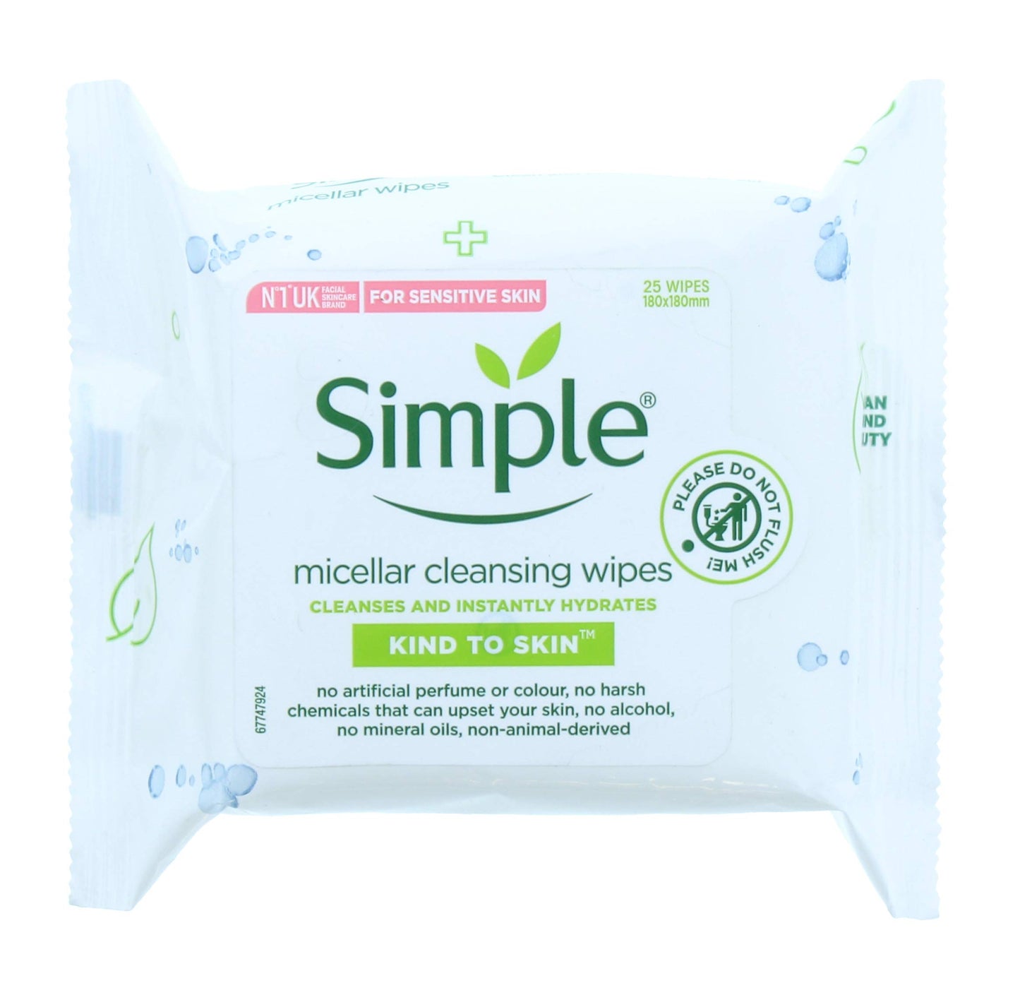 Unilever Simple Kind to Skin Micellar Remove Waterproof Make-up Cleansing Wipes for Sensitive Skin 25 Wipes