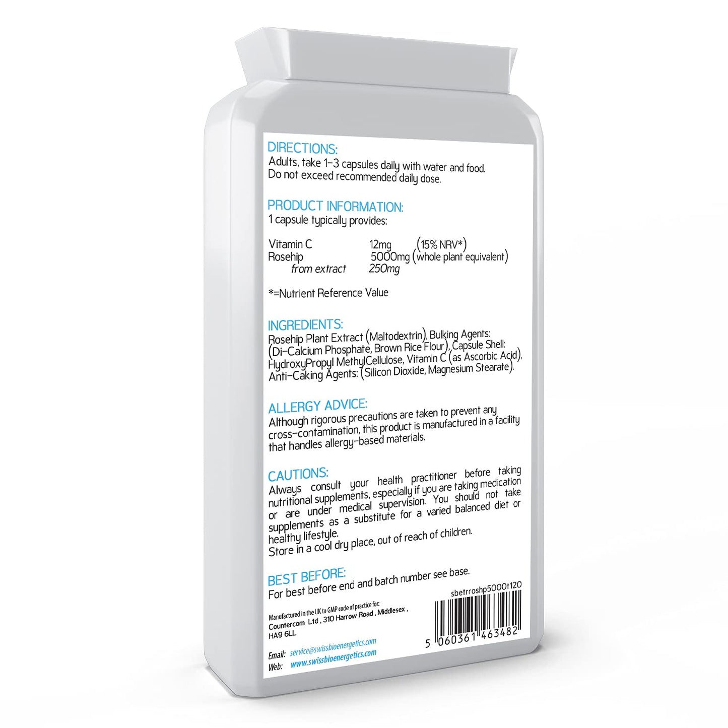 Rosehip 5000mg 120 Capsules - High Strength 250mg 20:1 Extract Rich in Vitamin A, C & E, Carotenoids, Beta-Carotene, Lutein, Lycopene, Polyphenols and Flavonoids