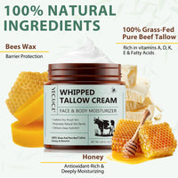 QUANHAO Beef Tallow for Skin Care 120g, 100% Natural Tallow Face Cream, Natural Honey & Beeswax Moisturizer, Deep Hydration for Face & Body, Fast Absorbing, 4.2 OZ